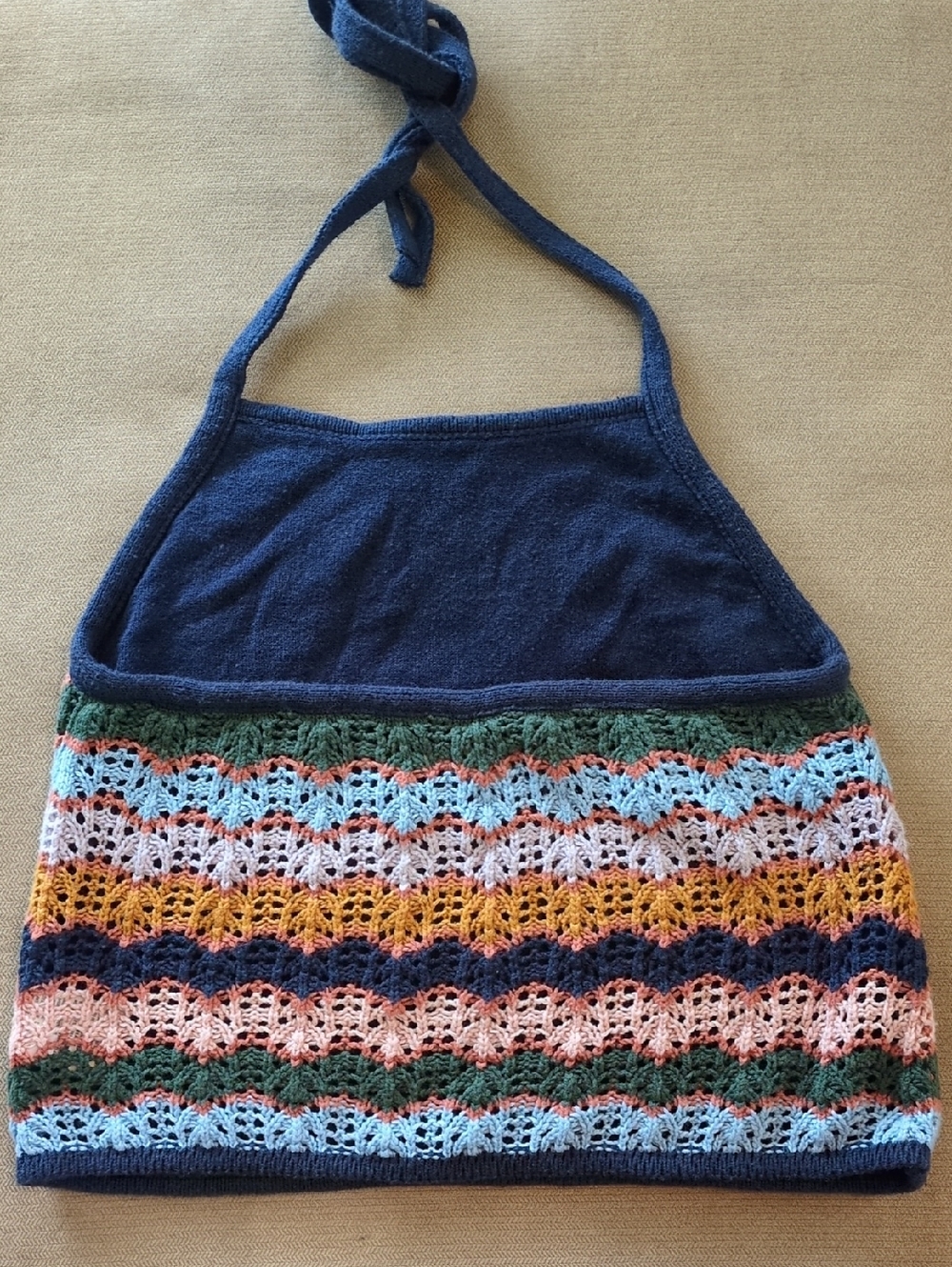 American Eagle Crochet Striped Halter Top - Boho Festival Knit Crop Size S - Picture 3 of 6
